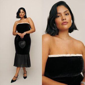 Reformation | NWT Le Marais Velvet Strapless Midi Dress Es in Black Size 14 $328
